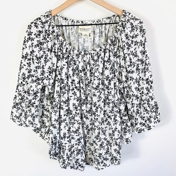 RALPH LAUREN DENIM & SUPPLY Ruffle Black Floral Blouse Top – Medium - Picture 2 of 9